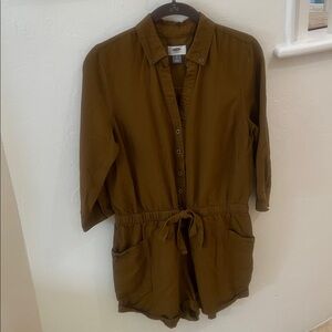 Old Navy Brown/Army Green Button-Up Romper Size Small